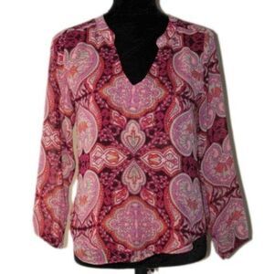 NY&Company Heart Hues Paisley Sheer Blouse Xs
